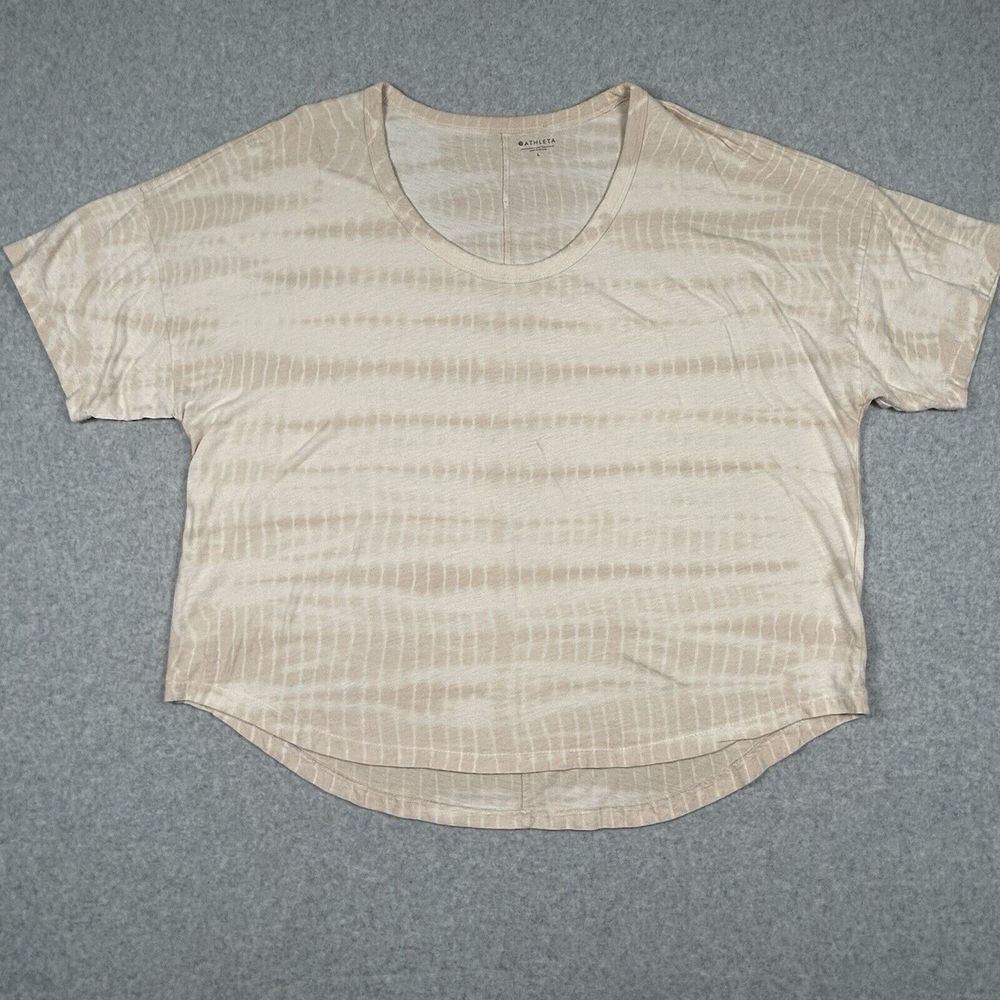 Athleta Organic Daily Tie Dye Tee Chantilly Cream Scoop Neck Short‎ Sleeve Sz L
